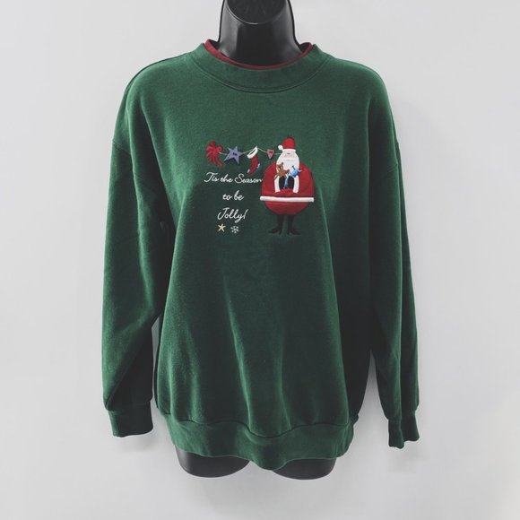 Vtg 80’s MC Energy Sportswear Women’s Ugly Christmas Green Sweatshirt  Size Med - Picture 1 of 11